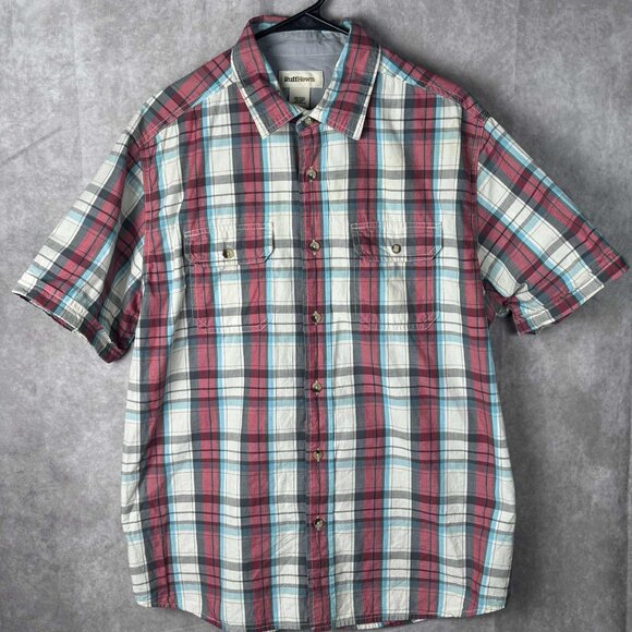 Ruff Hewn Men’s Plaid Short Sleeve Shirt Size L – 100% Cotton Casual Button Down - Picture 1 of 7